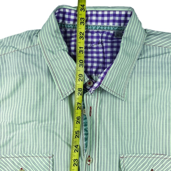 Green Striped Arnold Zimberg Designer Long Sleeve Button Down Shirt * XL - Picture 4 of 5